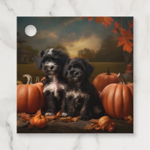 Yorkipoo Puppy Autumn Delight Pumpkin Favor Tags