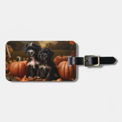 Yorkipoo Puppy Autumn Delight Pumpkin Luggage Tag