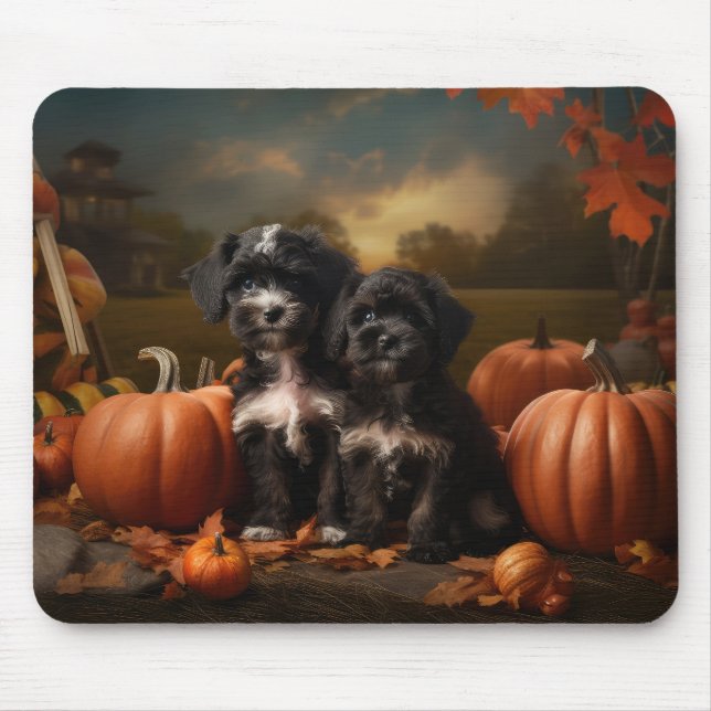 Yorkipoo Puppy Autumn Delight Pumpkin Mouse Pad (Front)