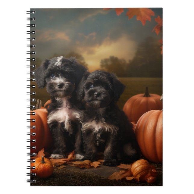 Yorkipoo Puppy Autumn Delight Pumpkin Notebook (Front)