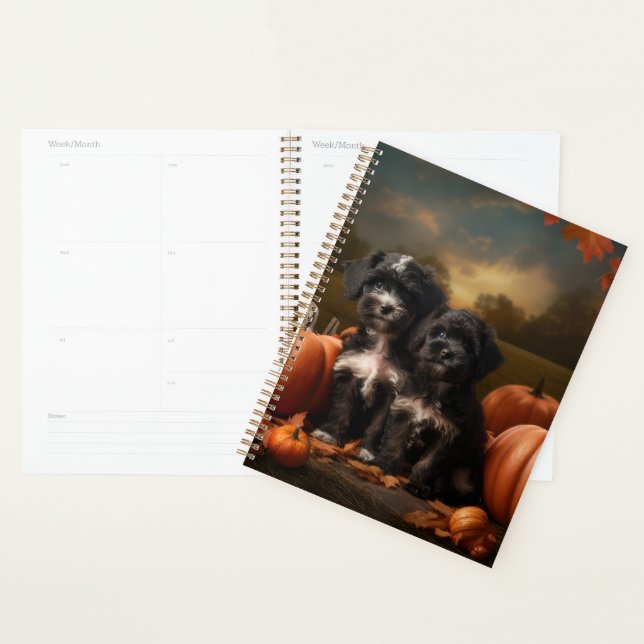 Yorkipoo Puppy Autumn Delight Pumpkin Planner (Display)