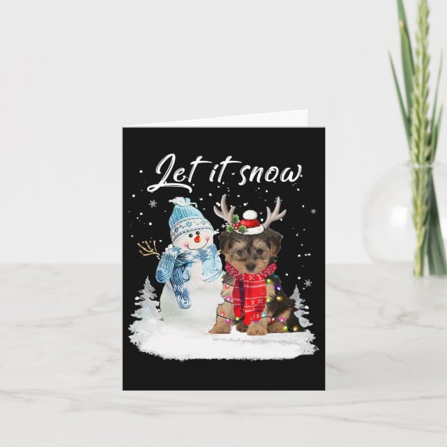 Yorkipoo Santa Dog Christmas Snowman Xmas Pajama 1 Card (Front)