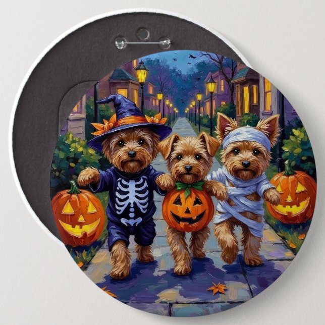 Yorkipoo Trick-or-Treating in Halloween Costumes Button (Front & Back)
