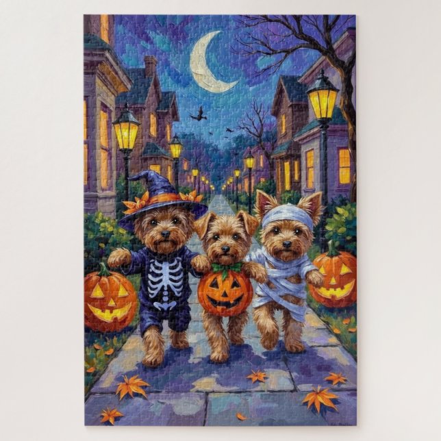 Yorkipoo Trick-or-Treating in Halloween Costumes Jigsaw Puzzle (Vertical)