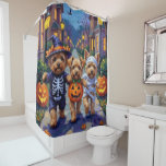 Yorkipoo Trick-or-Treating in Halloween Costumes Shower Curtain