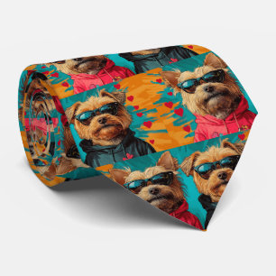 Yorkipoo with Heart Roses Valentine's Day Neck Tie