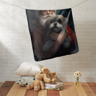 Yorkipoo With Santa Claus Festive Christmas Baby Blanket