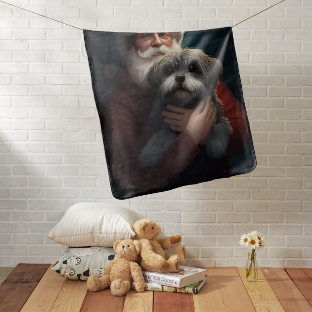 Yorkipoo With Santa Claus Festive Christmas Baby Blanket (In Situ)