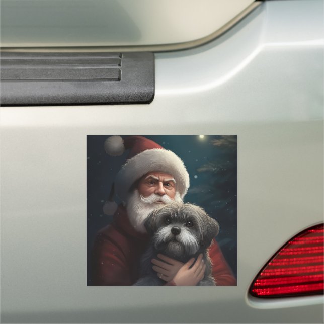 Yorkipoo With Santa Claus Festive Christmas Car Magnet (In Situ)