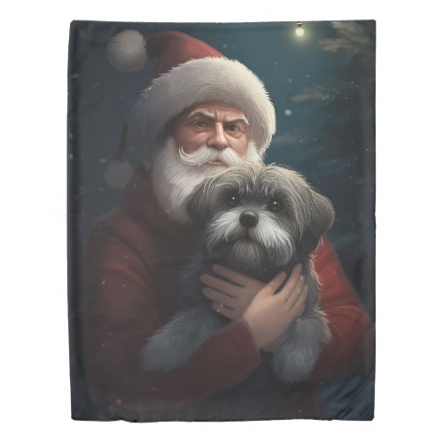 Yorkipoo With Santa Claus Festive Christmas Duvet Cover