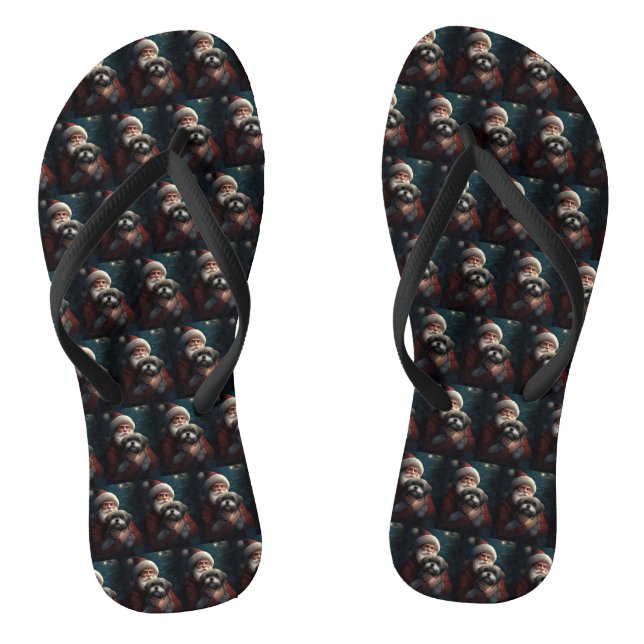 Yorkipoo With Santa Claus Festive Christmas Flip Flops (Footbed)