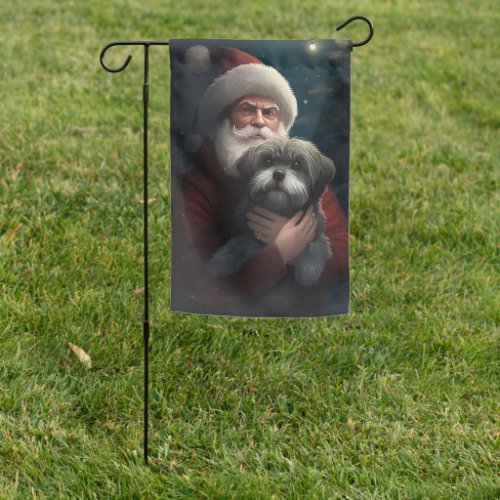 Yorkipoo With Santa Claus Festive Christmas Garden Flag