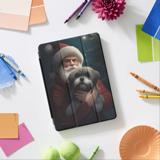 Yorkipoo With Santa Claus Festive Christmas iPad Air Cover