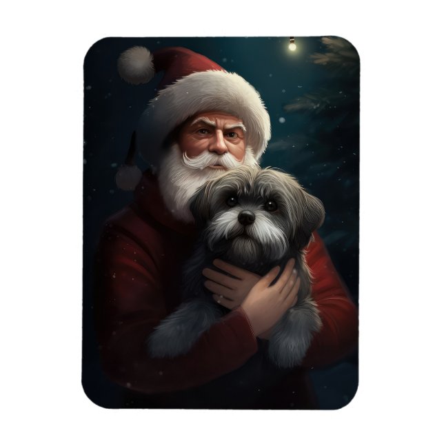 Yorkipoo With Santa Claus Festive Christmas Magnet (Vertical)