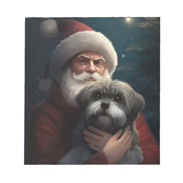 Yorkipoo With Santa Claus Festive Christmas Notepad (Front)