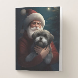 Yorkipoo With Santa Claus Festive Christmas Pocket Folder