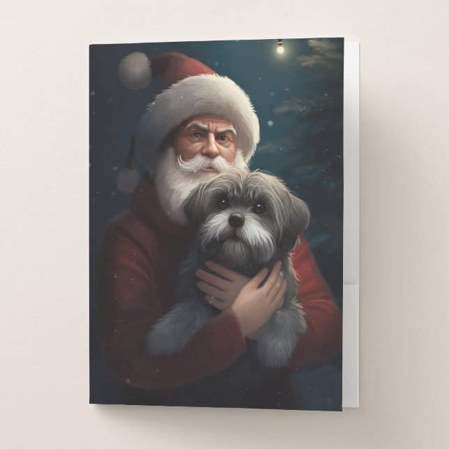 Yorkipoo With Santa Claus Festive Christmas Pocket Folder (Front)