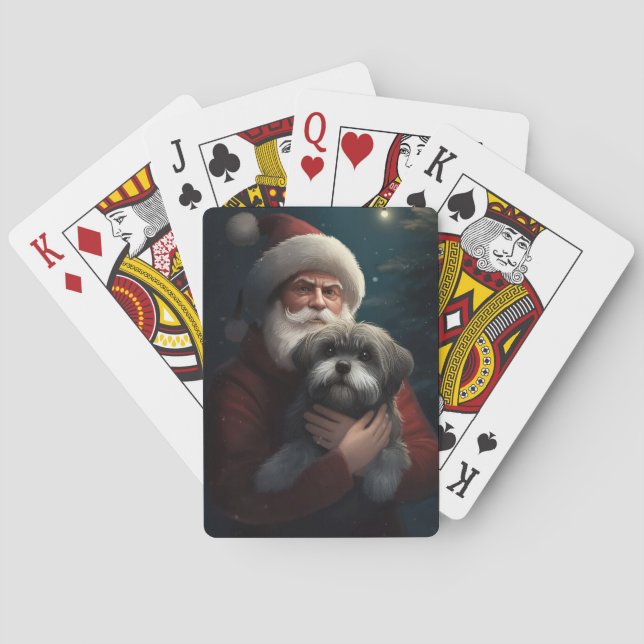 Yorkipoo With Santa Claus Festive Christmas Poker Cards (Back)