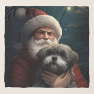 Yorkipoo With Santa Claus Festive Christmas Scarf