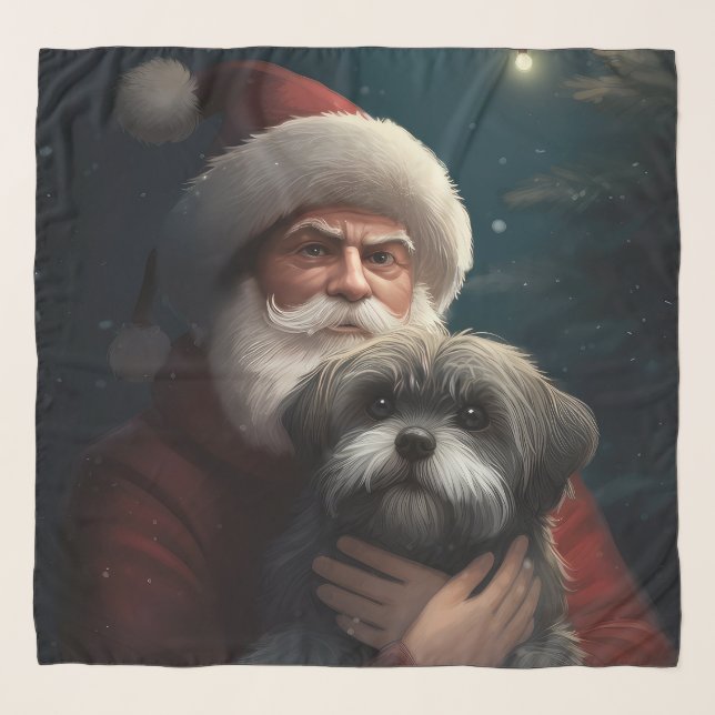 Yorkipoo With Santa Claus Festive Christmas Scarf (Front)