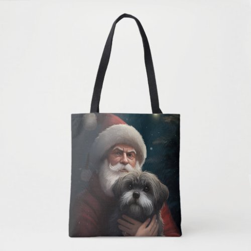 Yorkipoo With Santa Claus Festive Christmas Tote Bag