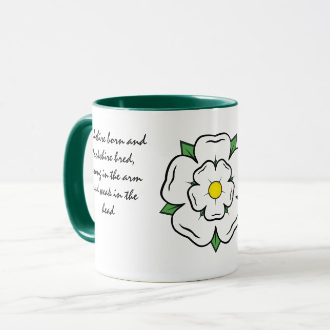 Yorkshire born Yorkshire bred. White Rose Editable Mug (Front Left)