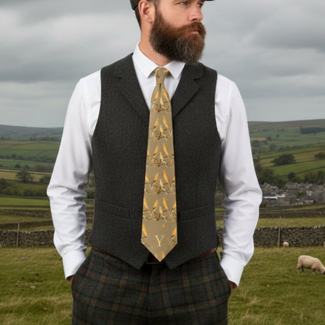  Yorkshire  canary pattern - your monogram  Neck Tie (Creator Uploaded)