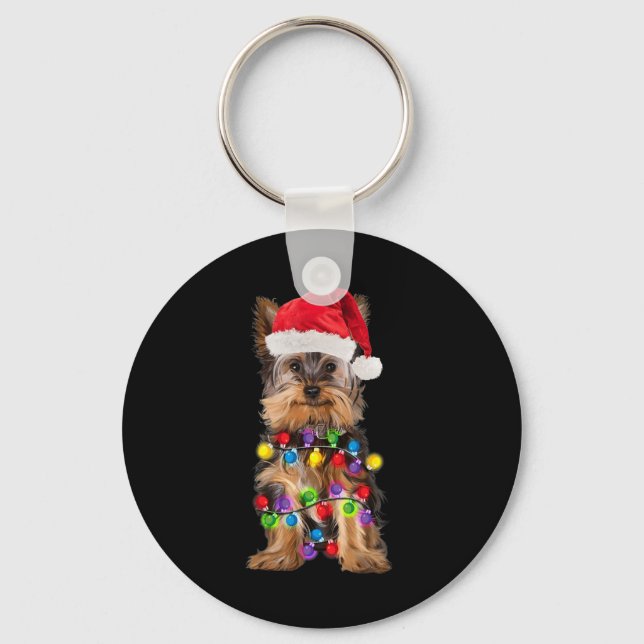 Yorkshire Christmas Yorkie Dog Santa Hat Christmas Keychain (Front)
