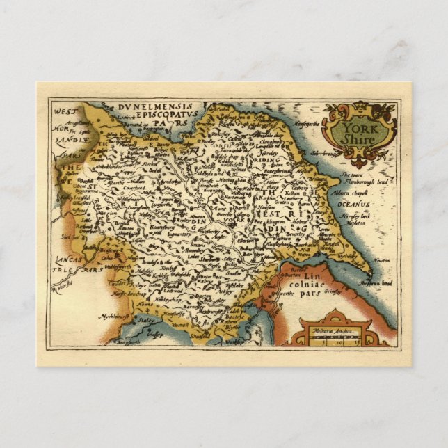 Yorkshire County England Old Antiquarian Atlas Map Postcard (Front)