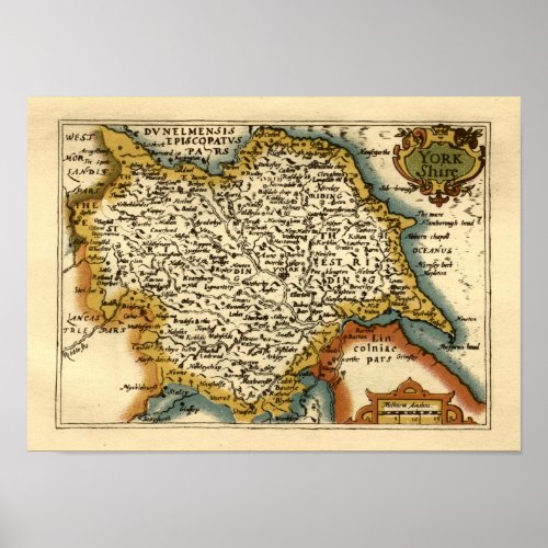Yorkshire County England Old Antiquarian Atlas Map Poster