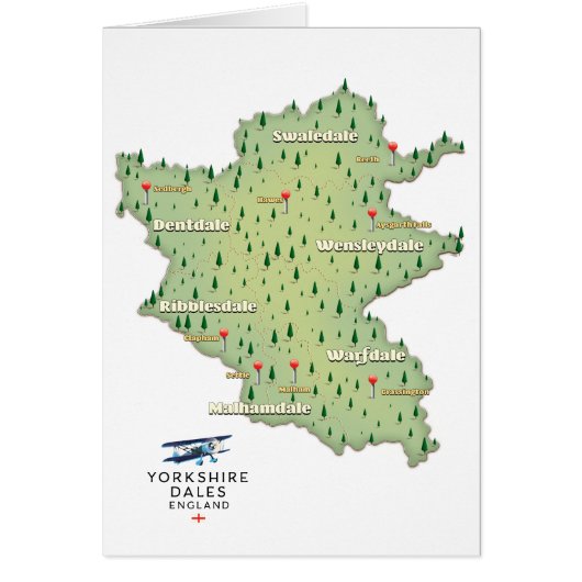 Yorkshire Dales England map Cards (Front)