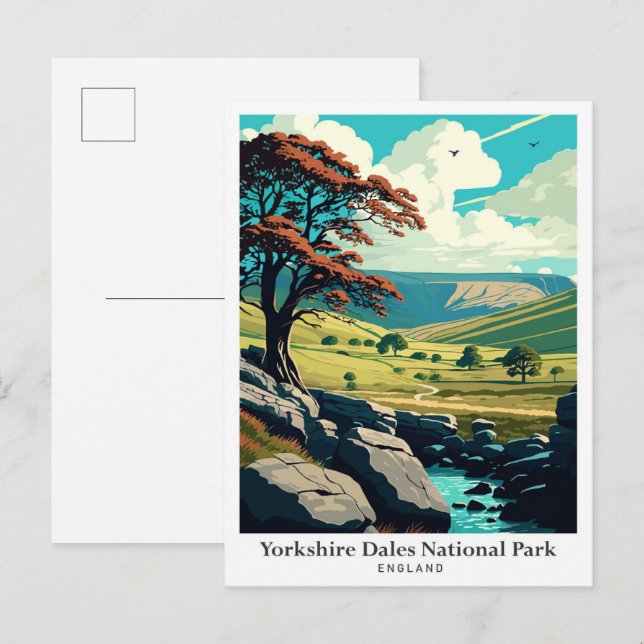 Yorkshire Dales National Park Travel Illustration Postcard (Front/Back)