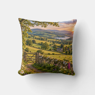 Yorkshire Dales Sunset Landscape Throw Pillow