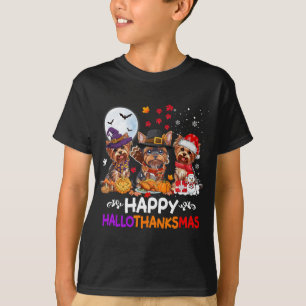 Yorkshire Dog Christmas Happy Hallothankmas Thanks T-Shirt