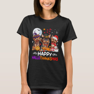 Yorkshire Dog Christmas Happy Hallothankmas Thanks T-Shirt
