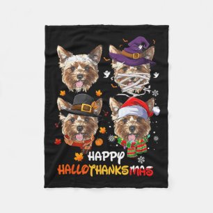 Yorkshire Dog Hallothanksmas Halloween Thanksgivin Fleece Blanket