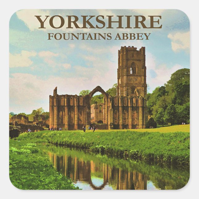 Yorkshire, Fountains Abbey, Square Sticker (Front)