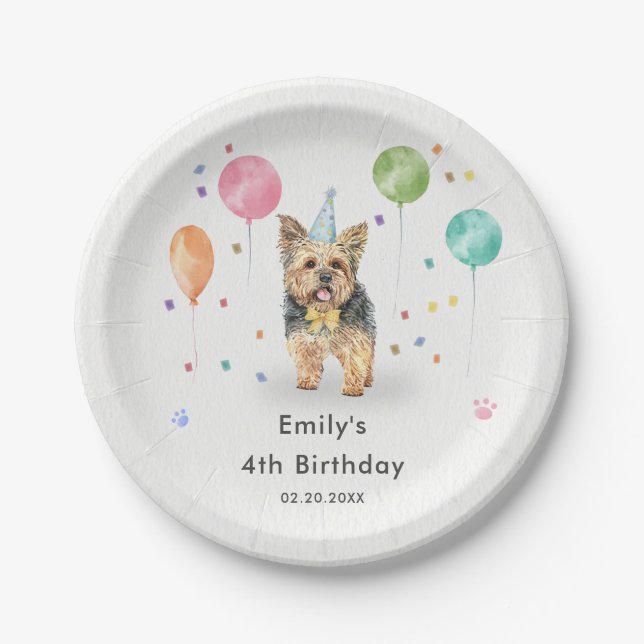 Yorkshire Lets Puppy Dog Kids Birthday Party Paper Plates (Front)
