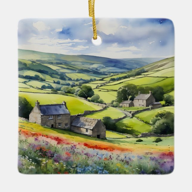 "Yorkshire Meadowsong" Landscape Yorkshire Dales  Ceramic Ornament (Front)