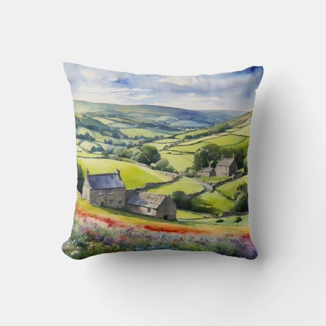 "Yorkshire Meadowsong" Landscape Yorkshire Dales  Throw Pillow (Front)