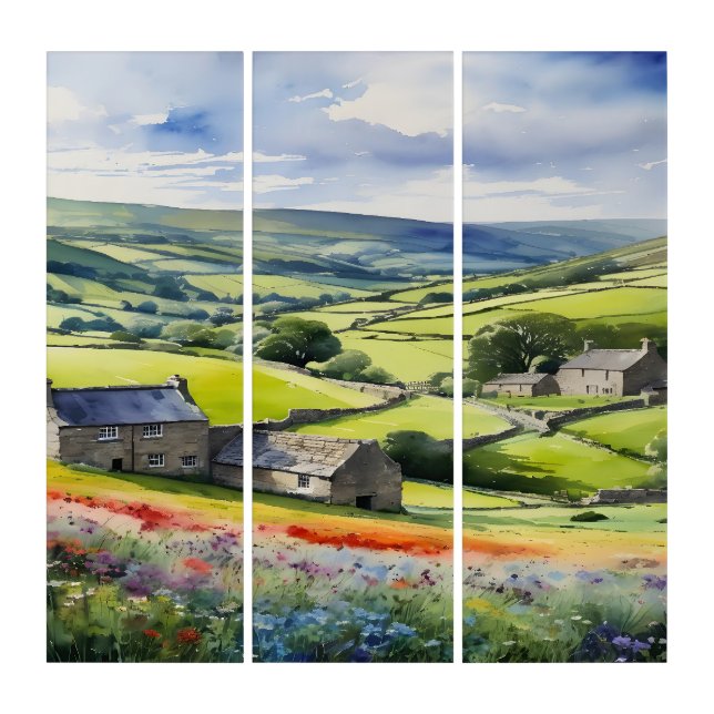 "Yorkshire Meadowsong" Landscape Yorkshire Dales  Triptych (Front)