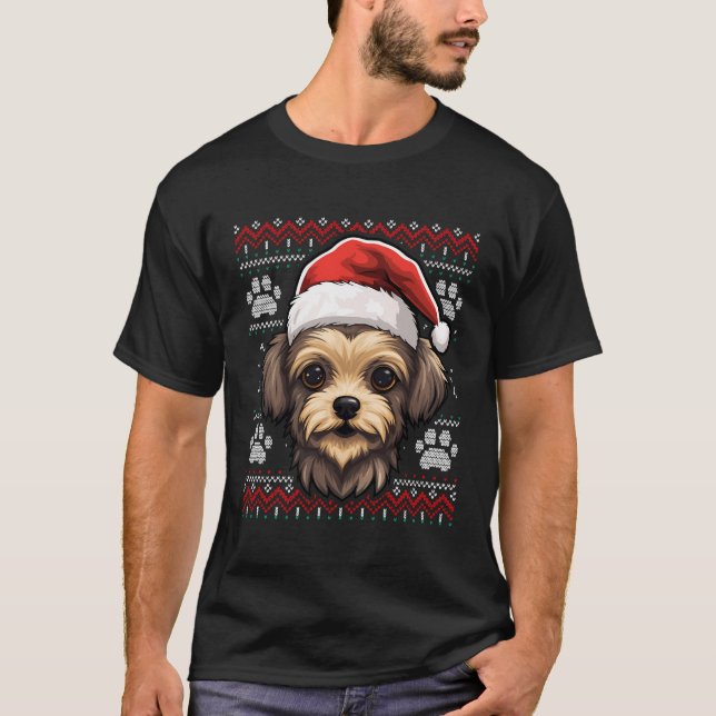 Yorkshire Santa Hat Christmas Funny Dog Mom Dad T-Shirt (Front)