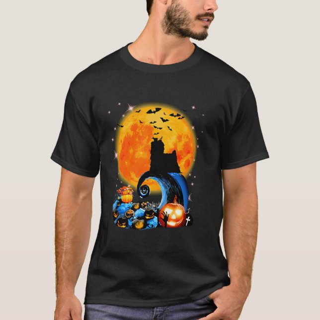 Yorkshire Terrier And Yellow Moon Halloween Funny  T-Shirt (Front)