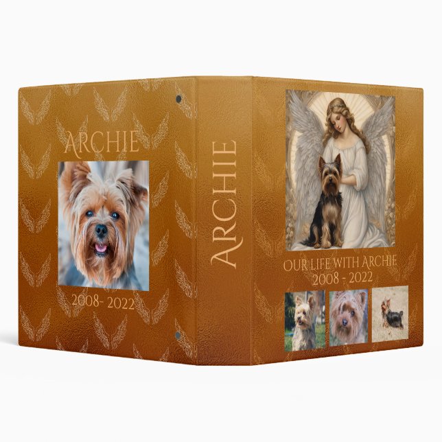 Yorkshire Terrier Angel Personalized Memorial 3 Ring Binder (Background)