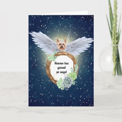 Yorkshire terrier angel succulents wreath night card