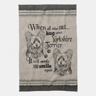 Yorkshire Terrier art when everything fails quote Kitchen Towel