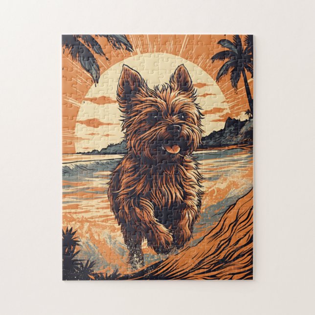 Yorkshire-terrier at the beach jigsaw puzzle (Vertical)