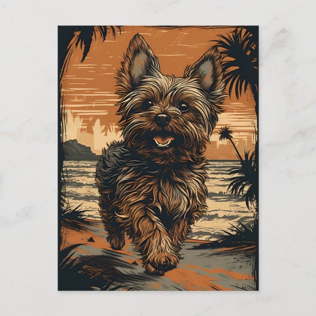Yorkshire-terrier at the beach postcard (Front)