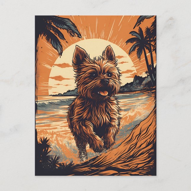 Yorkshire-terrier at the beach postcard (Front)