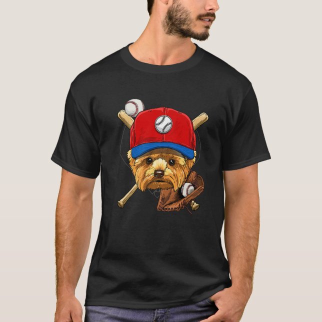Yorkshire Terrier Baseball Dog Lovers Baseball Pla T-Shirt (Front)